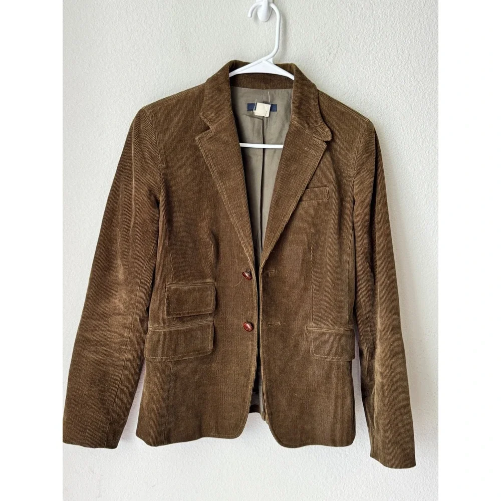 J.Crew Brown Corduroy Stretch Blazer Jacket Suede Elbow Patches Size 4 RN77388